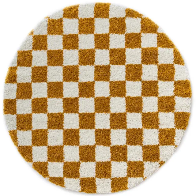 Boho&me Rond checkerboard vloerkleed - Check ivoor/goud 200
