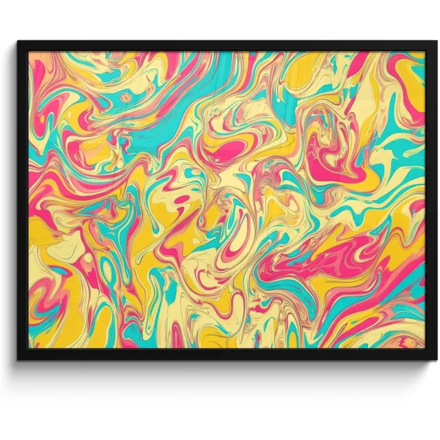 FrameYourWall Poster in lijst - Fotolijst 70x50 cm - Posters - Geel - Roze - Blauw - Retro - Posterlijst zwart - Decoratie - Wanddecoratie woonkamer - Muurdecoratie slaapkamer Abstract