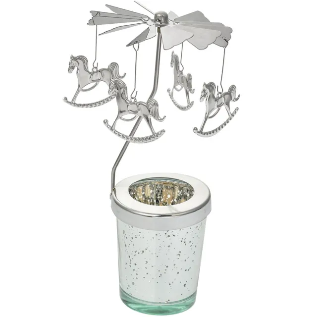 Clayre & Eef Waxinelichthouder Ø 8x17 cm Zilverkleurig Glas Hobbelpaard Wit