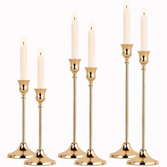 KZQ Set Van 6 Gouden Metalen Kaarsenhouders, Geschikt Voor Tafeldecoratie, Feestdagen En Dagelijks Gebruik, Stevig En Stijlvol Beige