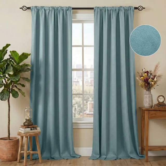 Qelus Luxury Embossed Verduisterende Gordijnen Kant-en-klaar (2-panelen) – 310GSM Dik - 85% Lichtdicht - Thermisch Isolerend Blackout Overgordijnen – voor Slaapkamer & Woonkamer - 132x274cm - Blauwgroen