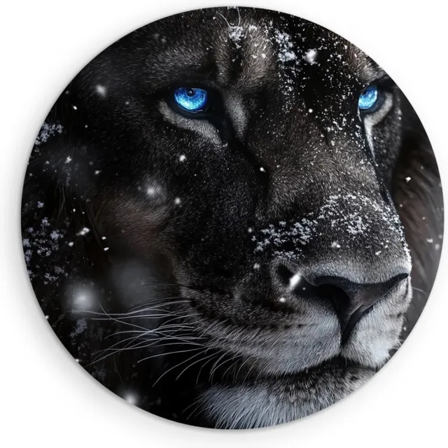 Saammp Forex Muurcirkel - Leeuw met blauwe ogen - Natuur - Dieren - Ø 30 - Wandcirkel - Wanddecoratie Cirkel - Muurdecoratie Woonkamer - Slaapkamer decoratie - Rond Schilderij