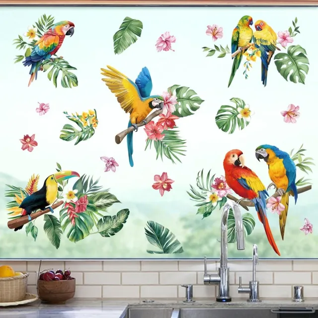 Provento Tropische Vogelwereld Raamstickers met Papegaaien en Palmbladeren