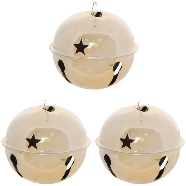 Feeric lights & Christmas Set van 3 kerstboomhangers met belletjes van goudkleurig metaal, 8 cm Dore