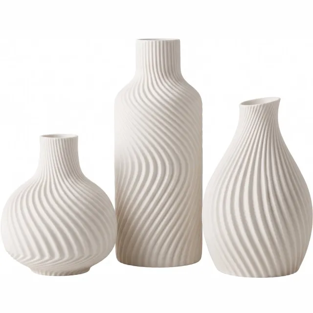 ixen Vazen Set 3-delig – Matwit Bloemenvaas met Swirl Structuur – Moderne Minimalistische Woondecoratie – Crèmewit