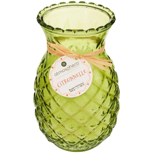 Atmosphera Créateur d'intérieur® Geurkaars met citroengras, 600 g, in glazen ananaspotje FRUITY Vert