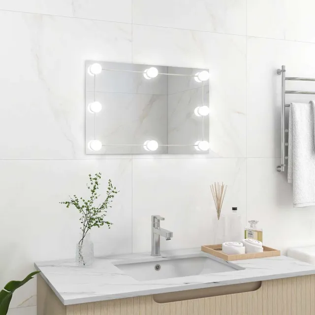 vidaXL Wandspiegel met LED-lampen rechthoekig glas Zilver