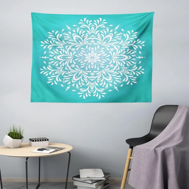 ABAKUHAUS Watertapijt, Wintersneeuwvlok, Woonkamer Slaapkamer Wanddoek Zijdezacht Satijn Wandtapijt, 200 x 150 cm, Hemelsblauw en Wit