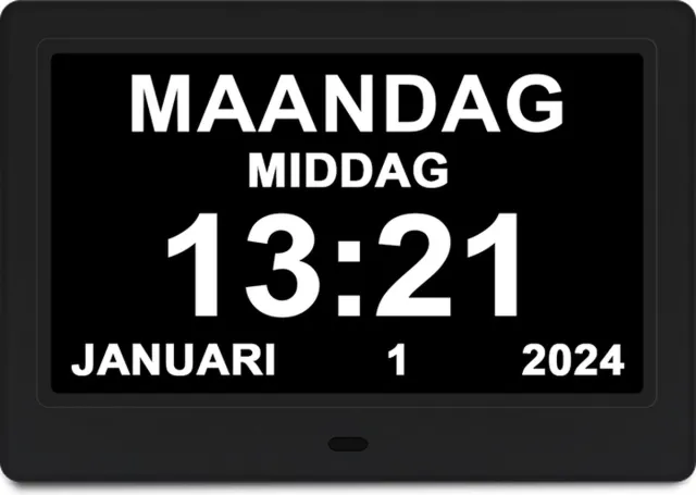 Geasy Digitale Klok Slechtzienden en Blinden - Dementieklok - Sprekende klok - 24 Alarmfuncties - Netstroom - Alzheimer klok Groot Lettertype - 7 inch - Datum en dag - Digitaal & Analoog Zwart