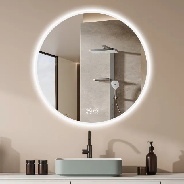 VVBV Ronde LED Badkamerspiegel 70 cm - Dimbaar (3 Lichtkleuren) - Anti-Condens - Geheugenfunctie - Veiligheidsglas - IP44