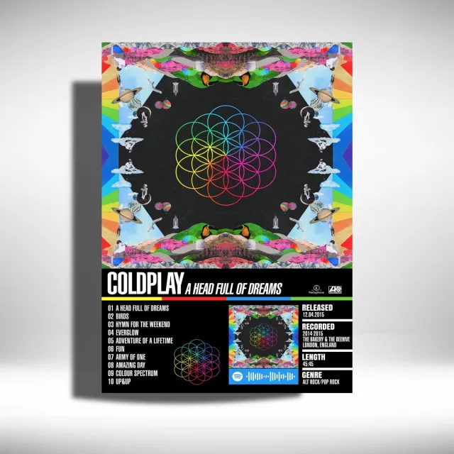 Luxe poster Coldplay - Metalen Poster - A Head Full of Dreams - 30x40cm - Album Cover Zwart