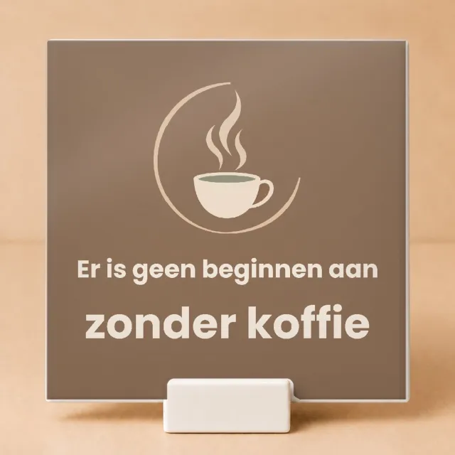 Bedruk King Rustige gouache 'Er is geen beginnen aan zonder koffie' Tegel – Sfeervolle koffietegel voor bewuste koffieliefhebbers - 15 x 15 cm met houder Wit