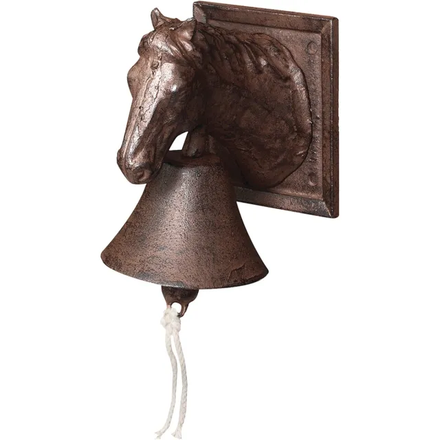Esschert Design Deurbel paardenhoofd 18 cm hoog - gietijzer - traditioneel - decoratief - tuindecoratie - voor buiten - rustiek - handgemaakt - cadeau - geschenk - Nieuwjaar - Verjaardag - Kerst Roestkleur