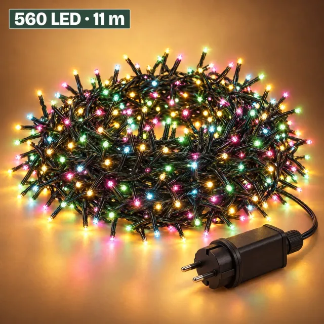 Levano Kerstverlichting Buiten 560 LED 11 m - Kerstboomverlichting - Lichtsnoer Binnen en Buiten - Kerstlampjes Gekleurd - Lichtslinger - Clusterverlichting Kerstboom - LED Verlichting - Kerstverlichting Binnen met Timer - Lichtjes - IP44