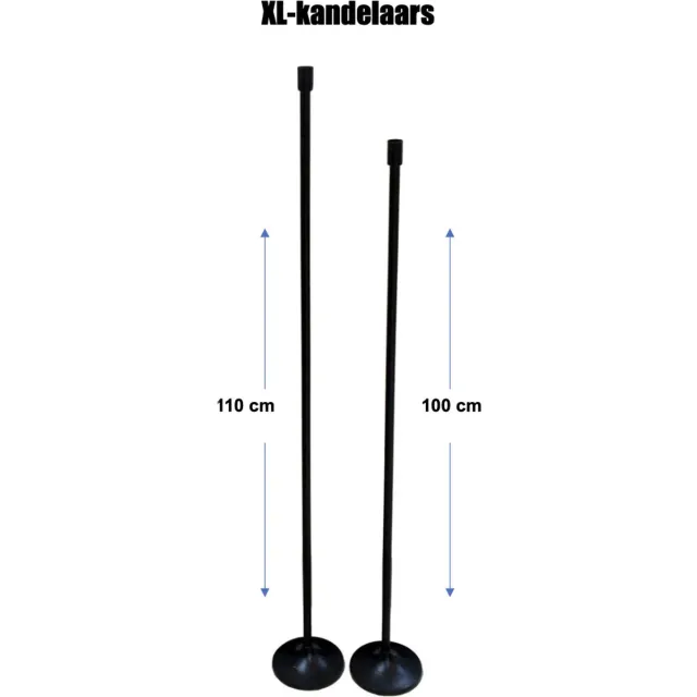 Branded By/PTMD Kandelaar - Set 2 stuks XL kandelaars zwart - 110cm en 100cm - vloerkandelaar - kaarsenstandaard - kaarsenhouder groot - dinerkaarskandelaar Zwart set