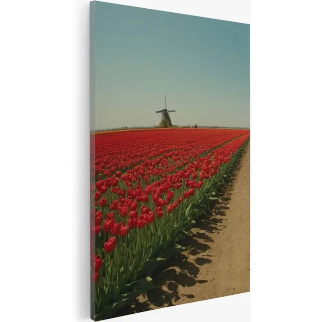 Saammp Canvas Schilderij - Landschap - Rode en gele tulpen- Natuur - 60x90 - Foto op canvas - Wanddecoratie - Muurdecoratie Woonkamer - Slaapkamer decoratie - Canvas Print Multicolor