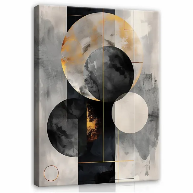 WALLARENA Canvas schilderij - 100x70 cm - Art Deco abstractie goud op canvas voor slaapkamer en woonkamer multikleurig