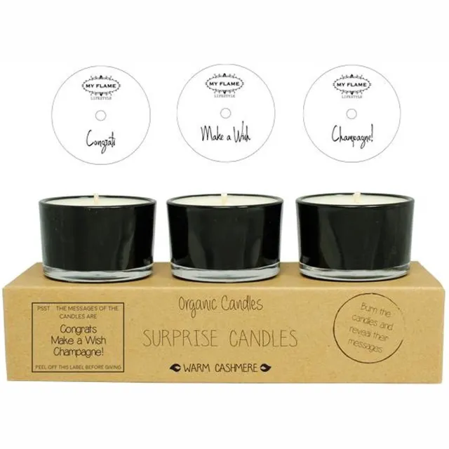 My Flame Lifestyle Surprise kaarsen - Congrats - Wish - Champagne - Geur: Warm Cashmere zwart