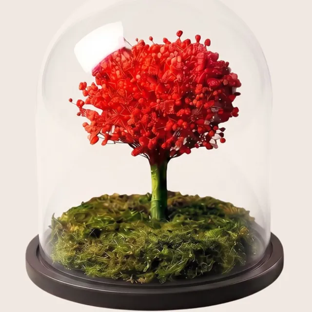 RoseAmor Houdbaar Gipskruid Boompje onder Glazen Stolp 13,5 cm – Tree of Life – Wit – Cadeau