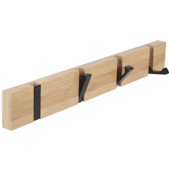 Famanu Wandgemonteerde opvouwbare bamboe kapstok met 4 intrekbare metalen haken, ideaal voor jassen, sjaals, handdoeken en tassen, houtkleur Naturel