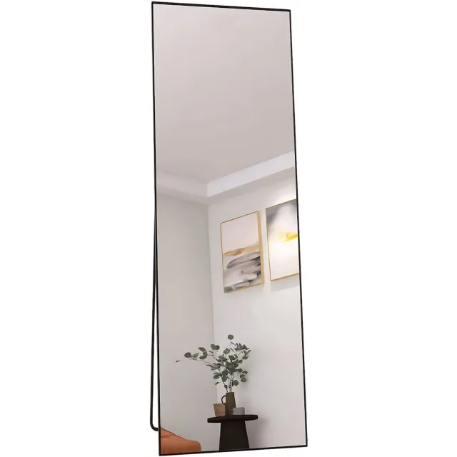 Happiq Staande Spiegel 165 x 60 Cm - Volledige Lengte HD Spiegel met Ophanghaken - Zwart Metalen Frame - voor Slaapkamer en Woonkamer