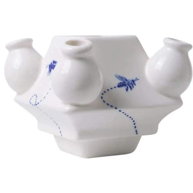 Heinen Delfts Blauw Tulpenvaas Stapelgekte - Bezige bij - midden - 10 cm Multicolor