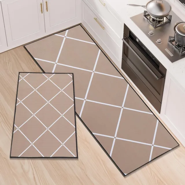 Famanu Set van 2 keukentapijten - wasbare keukenmatten - antislip loper - absorberende deurmat voor entree en kantoordecoratie - 50 x 80 + 50 x 150 cm - kaki khaki