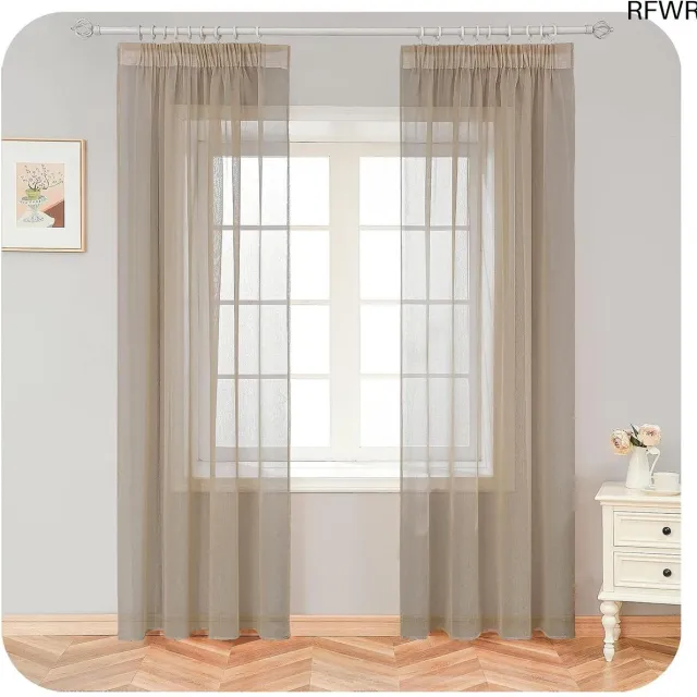 RFWR Transparante Vitrage Gordijnen met Plooiband - Set van 2, Beige, 245 x 140 cm voor Woonkamer en Slaapkamer