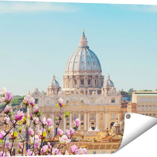 Gards Tuinposter Sint Pietersbasiliek in Rome met Bloemen - 80x60 cm - Tuindoek - Tuindecoratie - Wanddecoratie buiten - Tuinschilderij Multikleur
