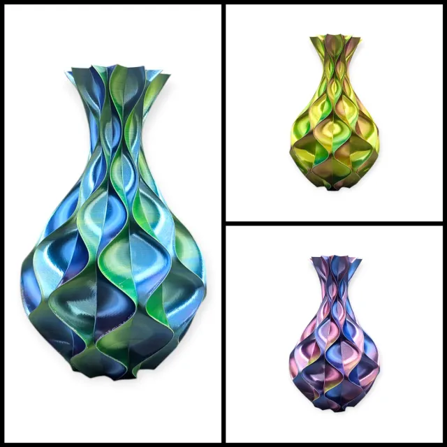 Layerzz Vaas Wave Elegance - 3-D print - voor droogbloemen en zijdebloemen - modern - kleurrijk - Polar Sky (LIMITED EDITION) blauw groen geel roze