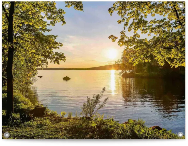 Reinders Tuinposter Zonsondergang aan het meer - 60 x 80 - Canvas - REINDERS groen