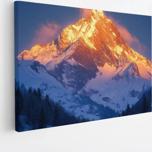 Saammp Canvas Schilderij - Bergtop in de zon - Natuur - Landschap - 100x75 - Foto op canvas - Wanddecoratie - Muurdecoratie Woonkamer - Slaapkamer decoratie - Canvas Print Multicolor