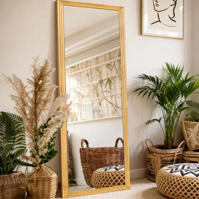 FloraGrace Staande Spiegel Met Verstelbare Metalen Voet, Houten Lijst En Kleurvaste Afwerking, 160 X 50 Cm, Voor Woonkamer, Salon En Showroom