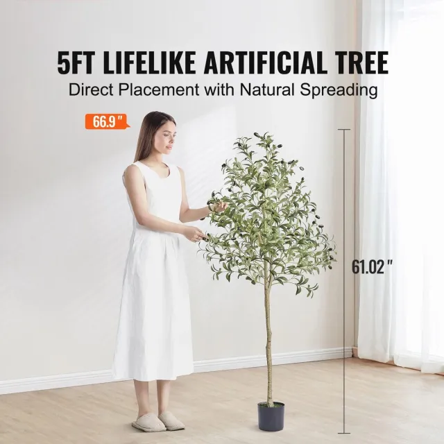 Novyro Living olijfboom - kunstmatige potboom - 1,8m hoog - binnen en buiten - PE materiaal - anti kantel bescherming - decoratie bruin