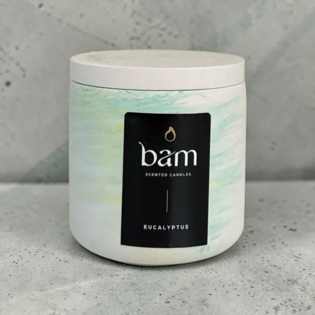 Bam Kaarsen Eucalyptus Geurkaars – Zonnebloemwas – Houten Lont – Geel-Groen Gemarmerd Rond Potje met Deksel – 140 g wit geel groen gemarmerd