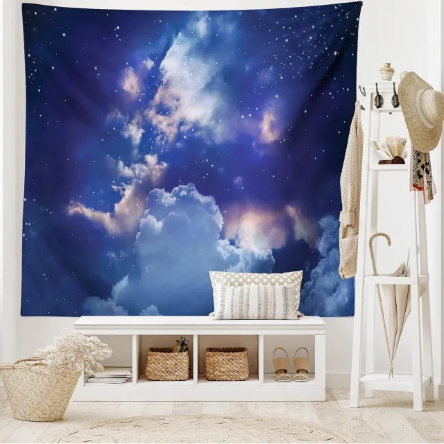 ABAKUHAUS Neveltapijt, Sterrenkamer, Woonkamer Slaapkamer Wanddoek Zijdezacht satijn wandtapijt, 200 x 150 cm, Blauw-wit