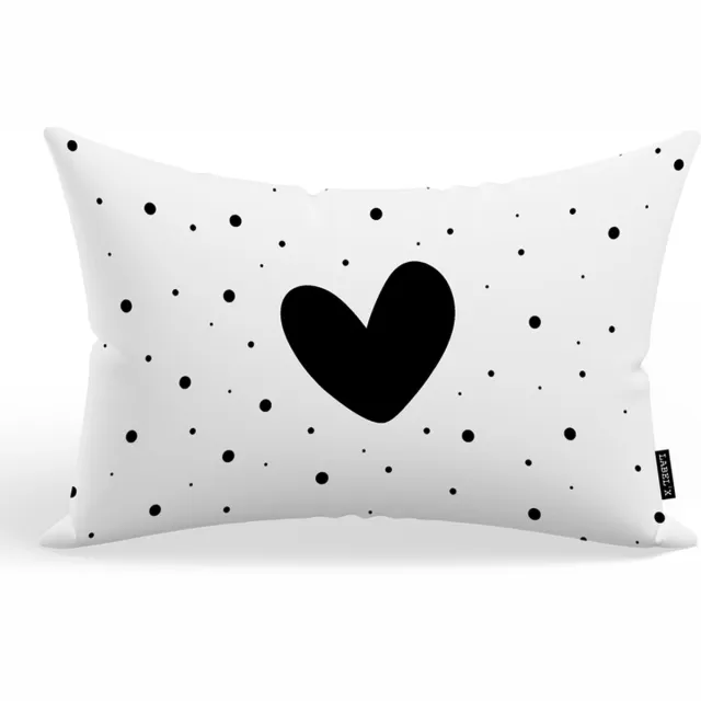 Label2X Kussen hartje stip wit 60 x 40 cm / Binnen black
