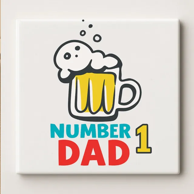 Nevolis Number 1 Dad Bier Tegel – Grappige 15x15 cm Keramische Muurdecoratie | Perfect Vaderdag Cadeau voor Bierliefhebbers & Homebar Decoratie Multi Color