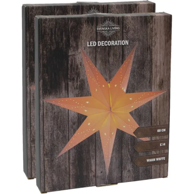Svenska Living Decoratie kerststerren - 2x stuks - wit - 60 cm - papier - E14 fitting