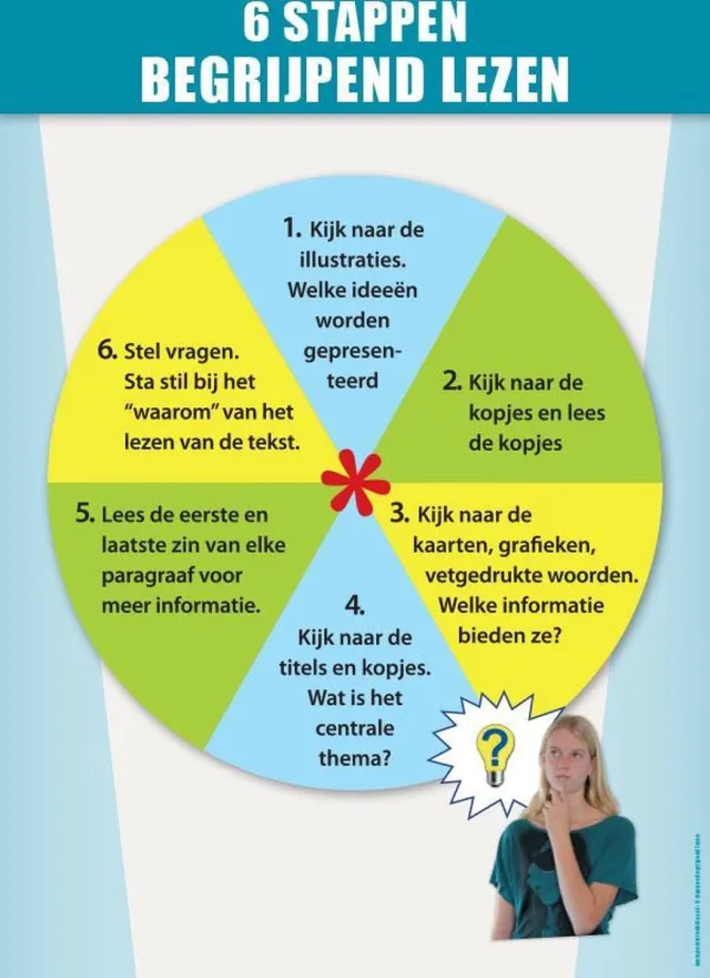 Posterindeklas.nl Gelamineerde Educatieve Poster Taal Begrijpend lezen in 6 stappen - Posterindeklas.nl full colour