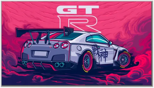 Postertje.nl Poster Nissan GT-R raceauto – 40 × 22,5 cm Paars