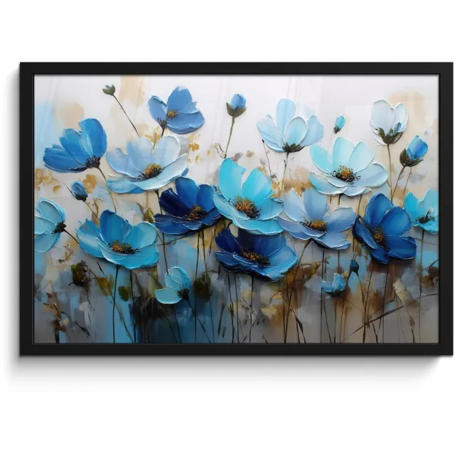 FrameYourWall Poster in lijst - Fotolijst 60x40 cm - Posters - Bloemen - Schilderij - Blauw - Posterlijst zwart - Decoratie - Wanddecoratie woonkamer - Muurdecoratie slaapkamer