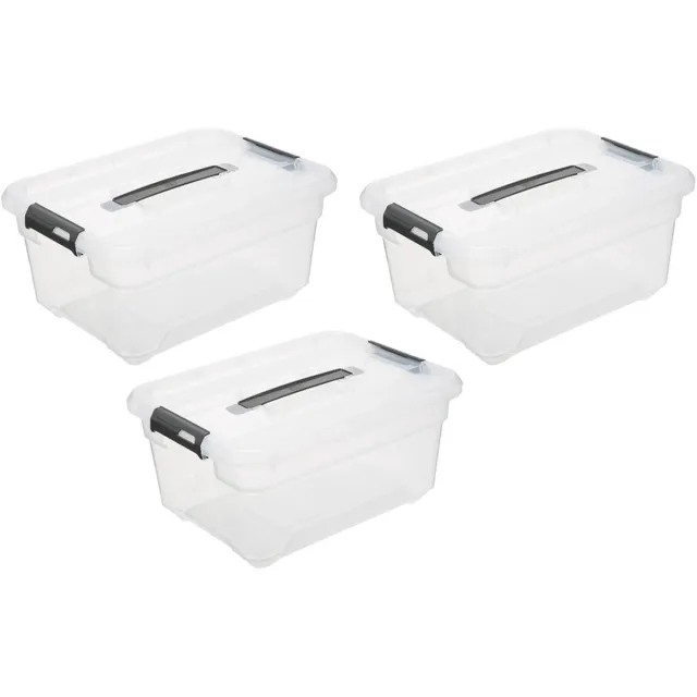 5Five® 5Five opberg kist met deksel - 3x - Solutions Box - 13 liter - 39 x 29 x 19 cm - kunststof - transparant