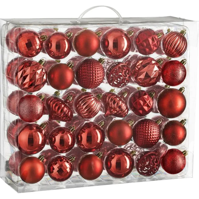 Mica Decorations kerstballen onbreekbaar rood - 60 stuks Ø7cm (ø7 cm)