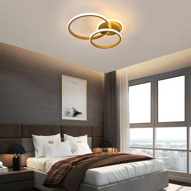 Haobosic Plafonnier LED moderne, 42 W, 4 700 lm, doré, rond, pour salon, chambre, salle à manger, bureau, lumière chaude 3 Golden