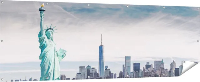 Gards Tuinposter Vrijheidsbeeld in New York - 210x70 cm - Tuindoek - Tuindecoratie - Wanddecoratie buiten - Tuinschilderij Multikleur