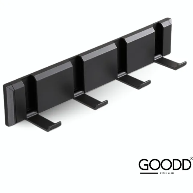GOODD® Wandkapstok Zwart - 4 Inklapbare Haken - Handdoekhaak -Jashaak