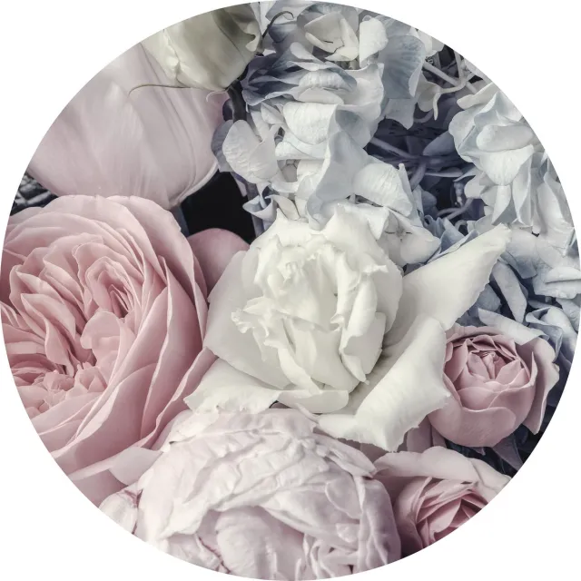 Tizato Muurcirkel Bloemen Roze en Witte Roos – Zelfklevende wandcirkel Muursticker – Ø 146 cm