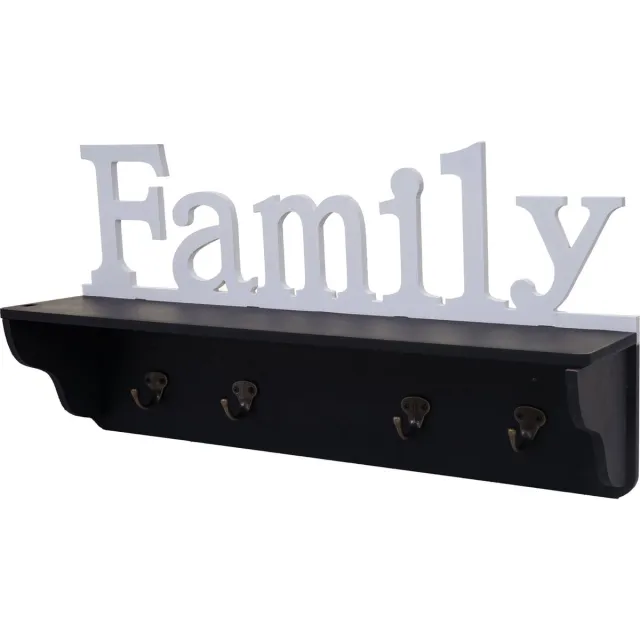 MCW Wandkapstok MCW-D41 Family, kapstok plank, 4 haken solide 30x60x13cm ~ zwart/wit