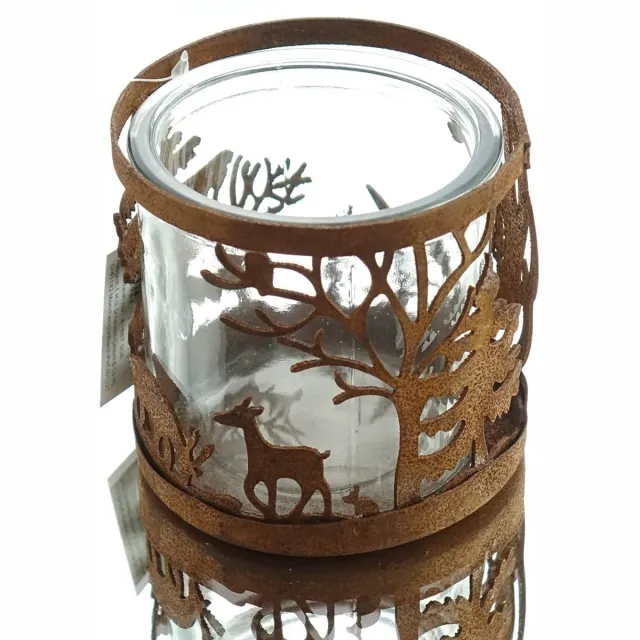 Scheulen waxinelichthouder winterlandschap verroest 8,5 cm Bruin